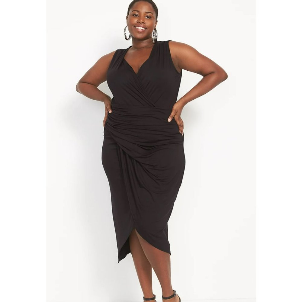 Lane Bryant Wrap Sheath Dress Womens 26/28 (4x) Black Sleeveless Stretch NWT